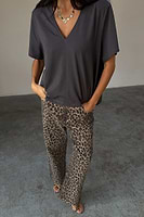 Thumbnail for caption_Model wears  Leopard Lucia Scallop Detail Jeans in UK size 8/ US 4