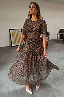 Thumbnail for caption_Model wears Leopard Lucia Dress in UK size 8/ US 4