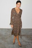 Thumbnail for caption_Model wears  Leopard Lucia Sheer Wrap Dress in UK size 10/ US 6