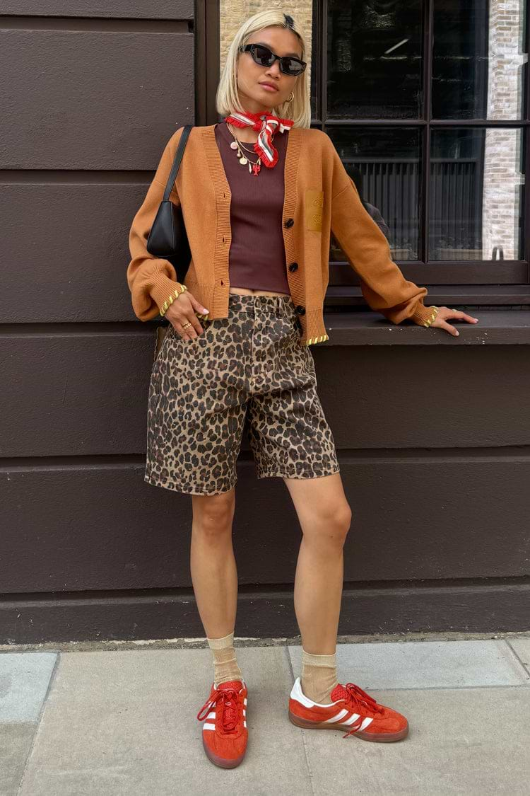 Leopard Lucia Scallop Pocket Long Shorts