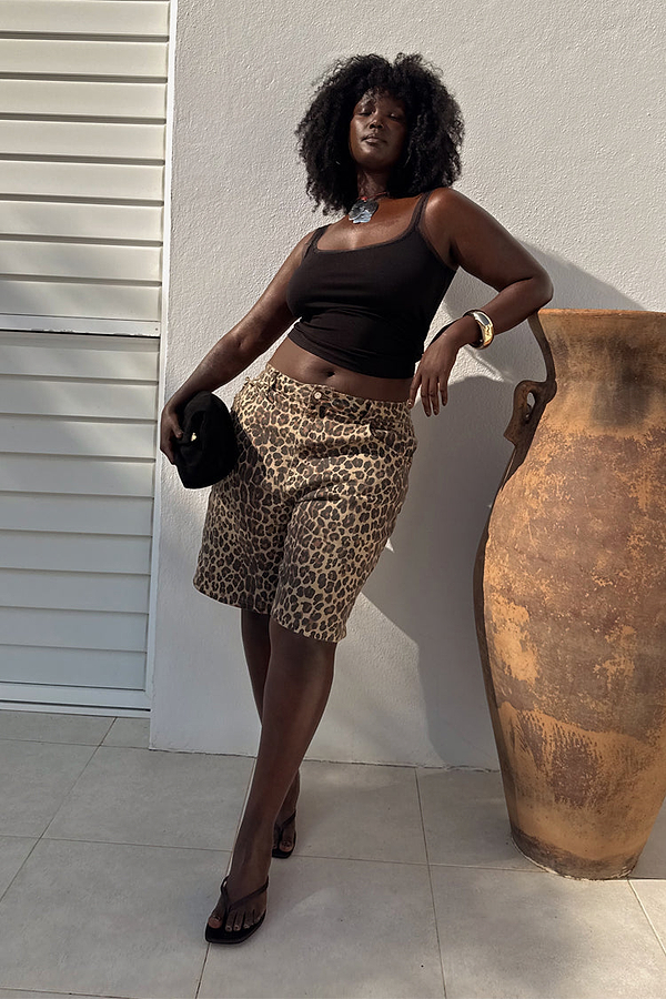 Leopard Lucia Scallop Pocket Long Shorts