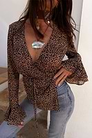 Thumbnail for Leopard Mesh George Wrap Top