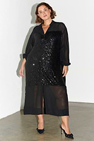 Thumbnail for Black Sequin Lila Shirt Dress