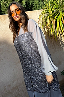 Thumbnail for caption_Model wears  Gunmetal Sequin Lila Shirt Dress in UK size 8/ US 4