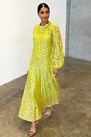 Thumbnail for Model wearing Lime Animal Jacquard Long Sleeve Bibi Dress