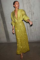 Thumbnail for caption_Model wears Lime Sequin Dorris Skirt in UK size 10/ US 6