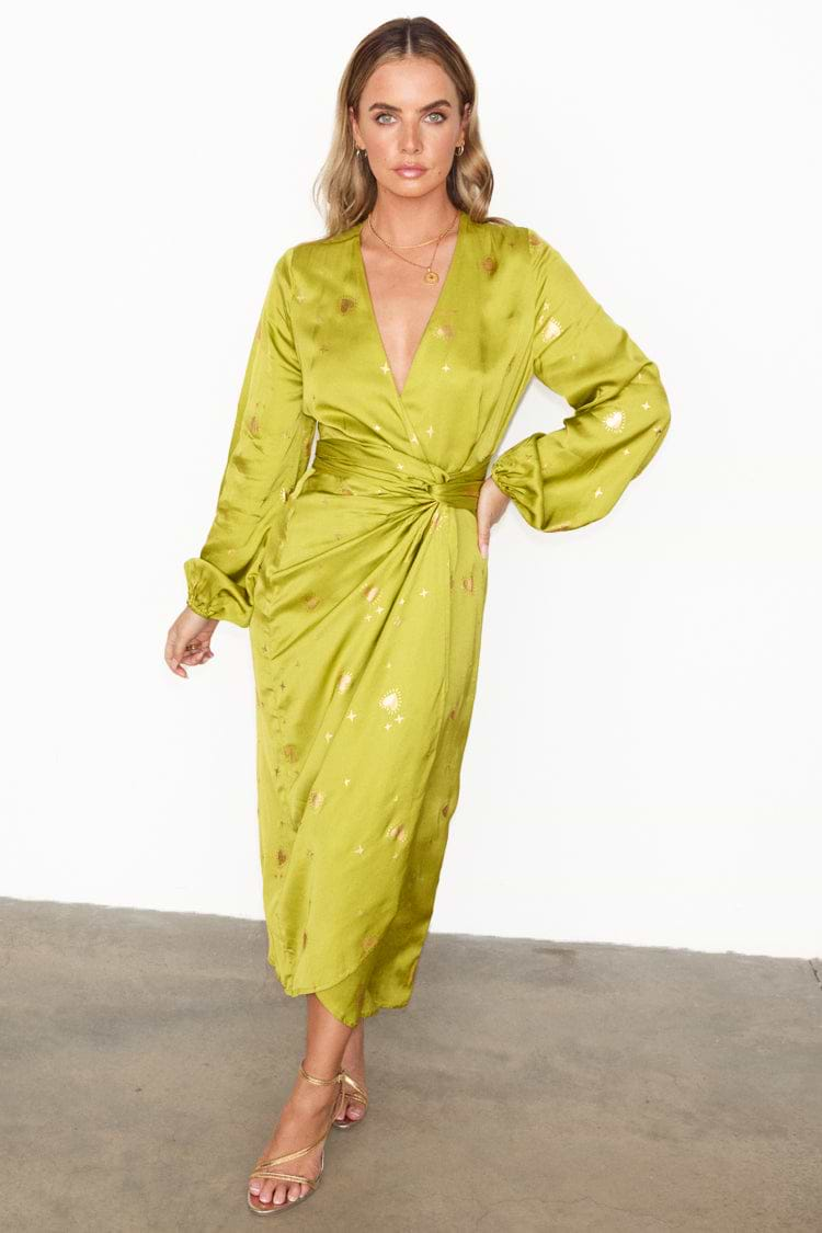 caption_Model wears Lime Hearts Vienna Wrap Dress  in UK size 10/ US 6