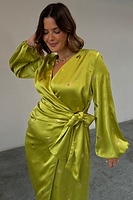 Thumbnail for caption_Model wears Lime Hearts Vienna Wrap Dress in UK size 18/ US 14