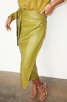 Thumbnail for caption_Model wears  Lime Vegan Leather Jaspre Skirt in UK size 8/ US 4