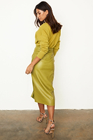 Thumbnail for caption_Model wears  Lime Vegan Leather Jaspre Skirt in UK size 8/ US 4