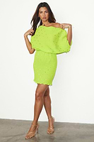 Thumbnail for caption_Model wears Lime Plisse Mini Tilly Dress in UK size 10/ US 6