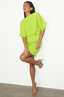 Thumbnail for caption_Model wears Lime Plisse Mini Tilly Dress in UK size 10/ US 6