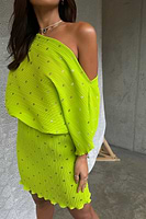 Thumbnail for caption_Model wears Lime Plisse Mini Tilly Dress in UK size 10/ US 6