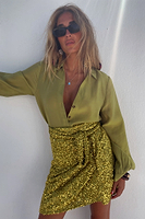 Thumbnail for Lime Sequin Mini Jaspre Skirt