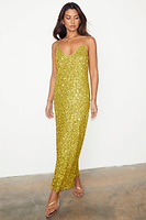 Thumbnail for caption_Model wears  Lime Sequin Slip Dress in UK size 10 / US 6