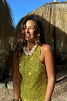 Thumbnail for caption_Model wears Lime Sequin Tank Top  in UK size 10/ US 6