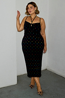 Thumbnail for caption_Model wears  Multi Spot Megan Dress in UK size 18 / US 14