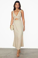 Thumbnail for  caption_Model wears Stone Linen Mimi Dress in UK size 10/ US 6
