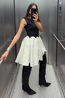 Thumbnail for caption_Model wears Black and Cream Mini Monika Dress  in UK size 8/ US 4