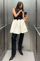 Thumbnail for caption_Model wears Black and Cream Mini Monika Dress  in UK size 8/ US 4