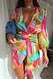 Multi Abstract Mini Vienna Wrap Dress