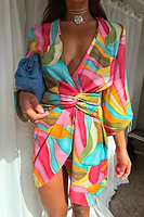 Thumbnail for caption_Model wears Multi Abstract Vienna Mini Wrap Dress in UK size 10/ US 6