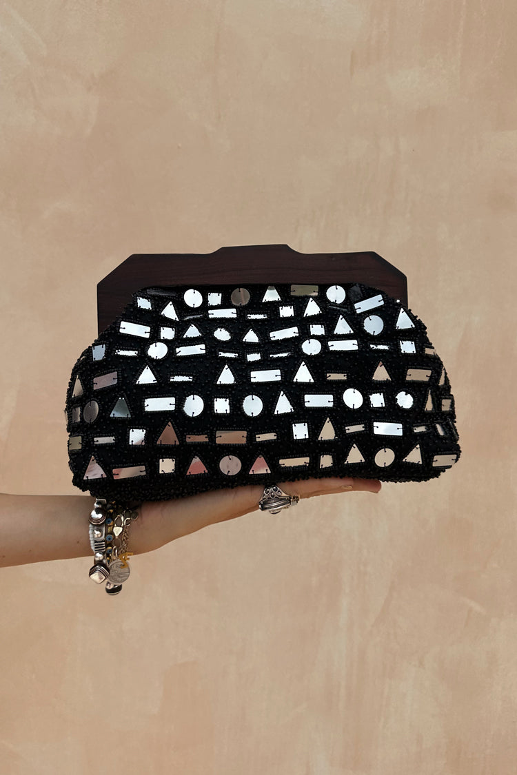 Black Beaded Mirror Bag