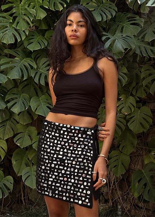 Black Beaded Mirror Skirt