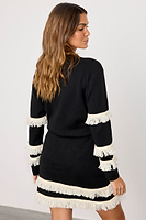 Thumbnail for caption_Model wears Black and Cream Fringe Holly Cardigan  in size M