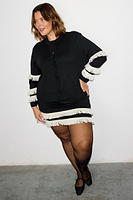 Thumbnail for caption_Model wears Black and Cream Fringe Holly Cardigan  in size XL