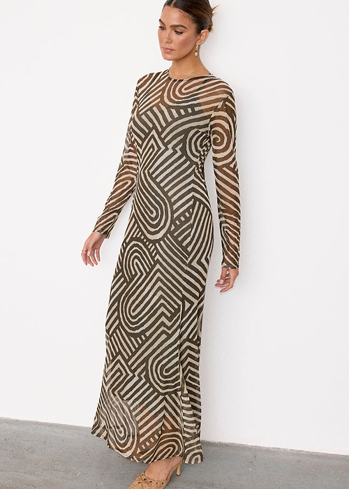 Khaki Geo Mesh Dress