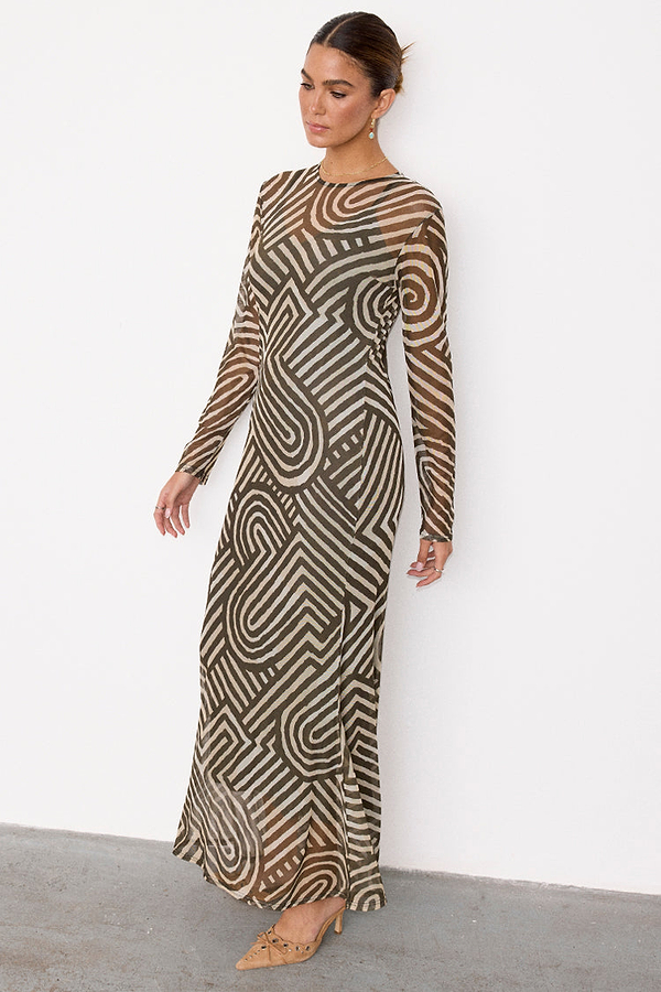 Khaki Geo Mesh Dress