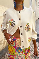 Thumbnail for caption_Model wears Cream Mosaic Cardigan in UK size 10/ US 6