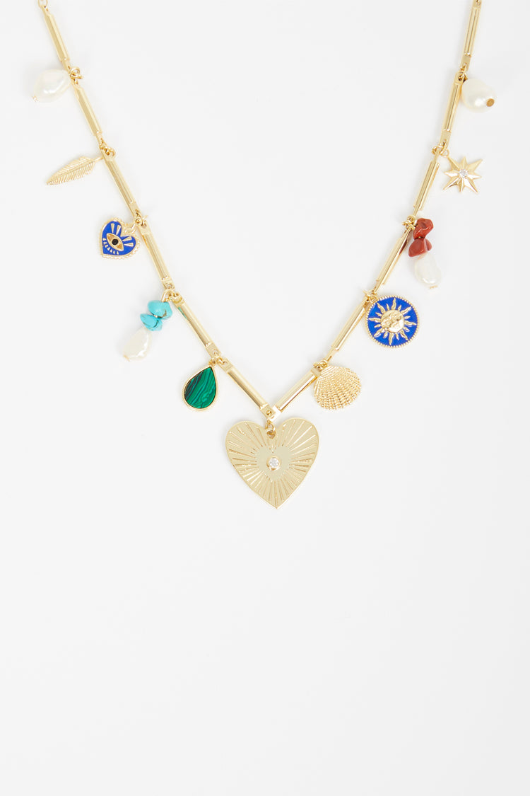 Gold Plated Balearic Multi Charm Necklace