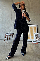 Thumbnail for caption_Model wears Navy Velvet Hot Fix Arden Trousers  in UK size 8/ US 4