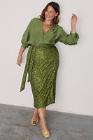Thumbnail for caption_Model wears Khaki Sequin Jaspre Skirt in UK size 18/ US 14