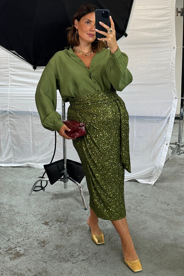 Olive Sequin Jaspre Skirt