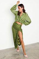 Thumbnail for caption_Model wears Khaki Sequin Jaspre Skirt in UK size 8/ US 4