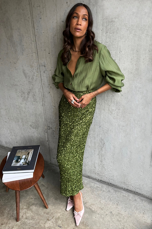 Olive Sequin Jaspre Skirt