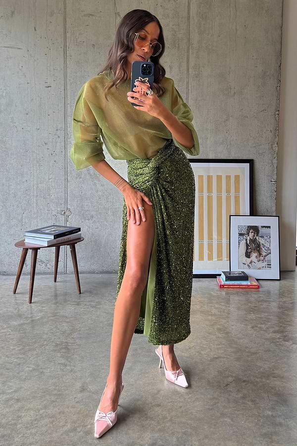 never fully dressed green sequin skirt Never Fully Dressed sequin maxi skirt in olive