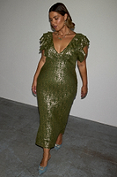 Thumbnail for caption_Model wears Olive Jacquard Tilda Dress in UK size 18/ US 14