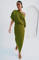 Thumbnail for caption_Model wears Olive Tilly Dress in UK size 10 / US 6