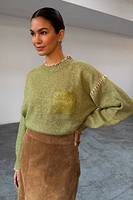 Thumbnail for caption_Model wears Olive Virgo Jumper in size S