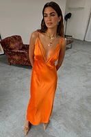 Thumbnail for caption_Model wears Orange Cateana Dress in UK size 10/ US 6