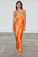 Thumbnail for caption_Model wears Orange Cateana Dress in UK size 10/ US 6