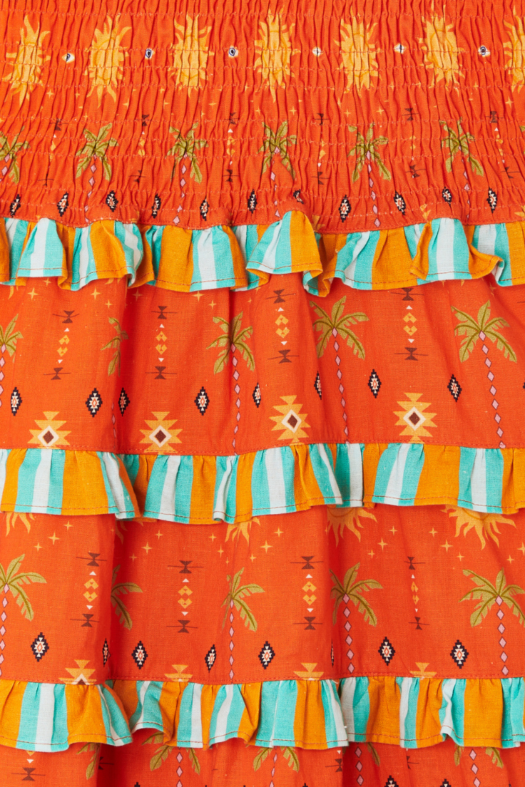 Orange Sahara Shirred Piper Skirt