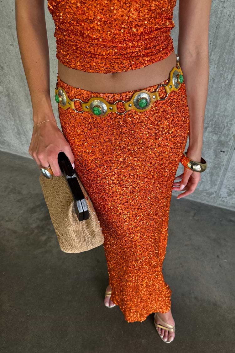 Orange Sequin Dorris Skirt Petite