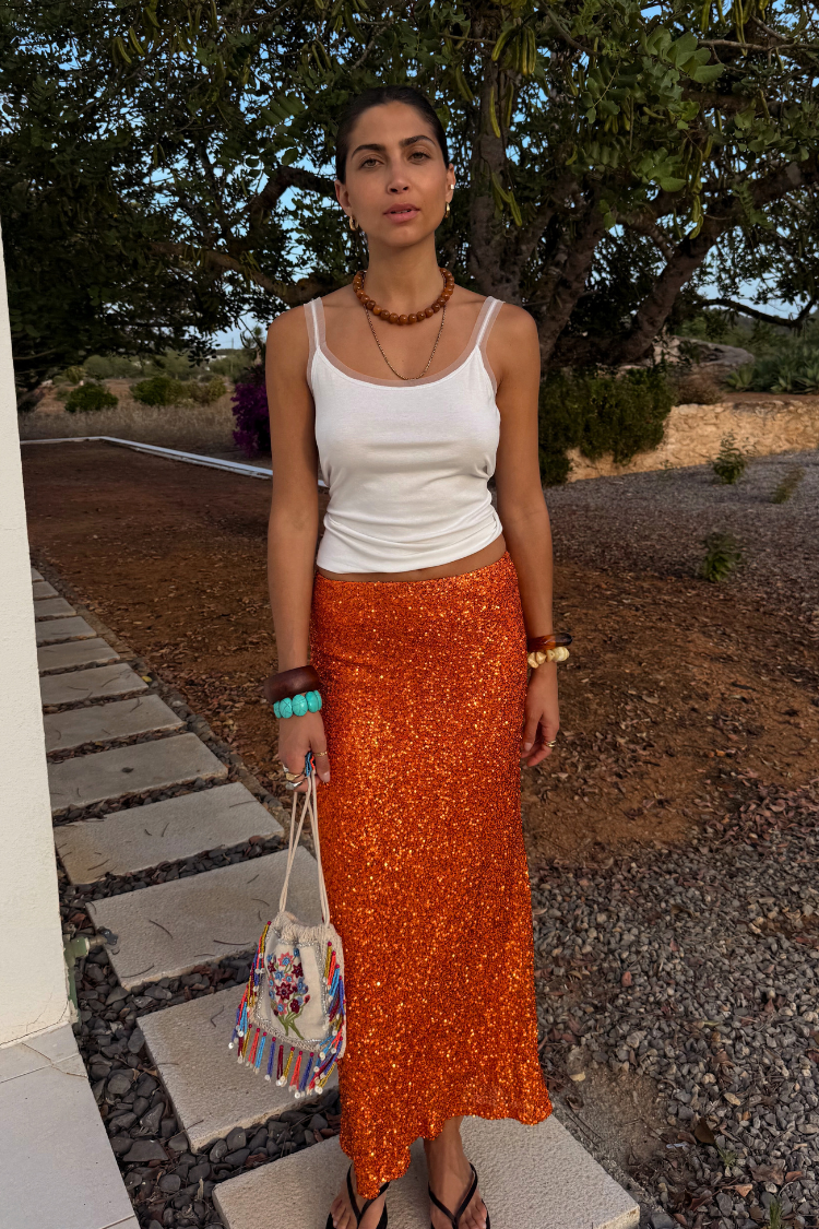 Orange Sequin Dorris Skirt