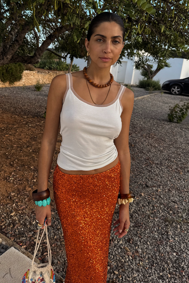 Orange Sequin Dorris Skirt
