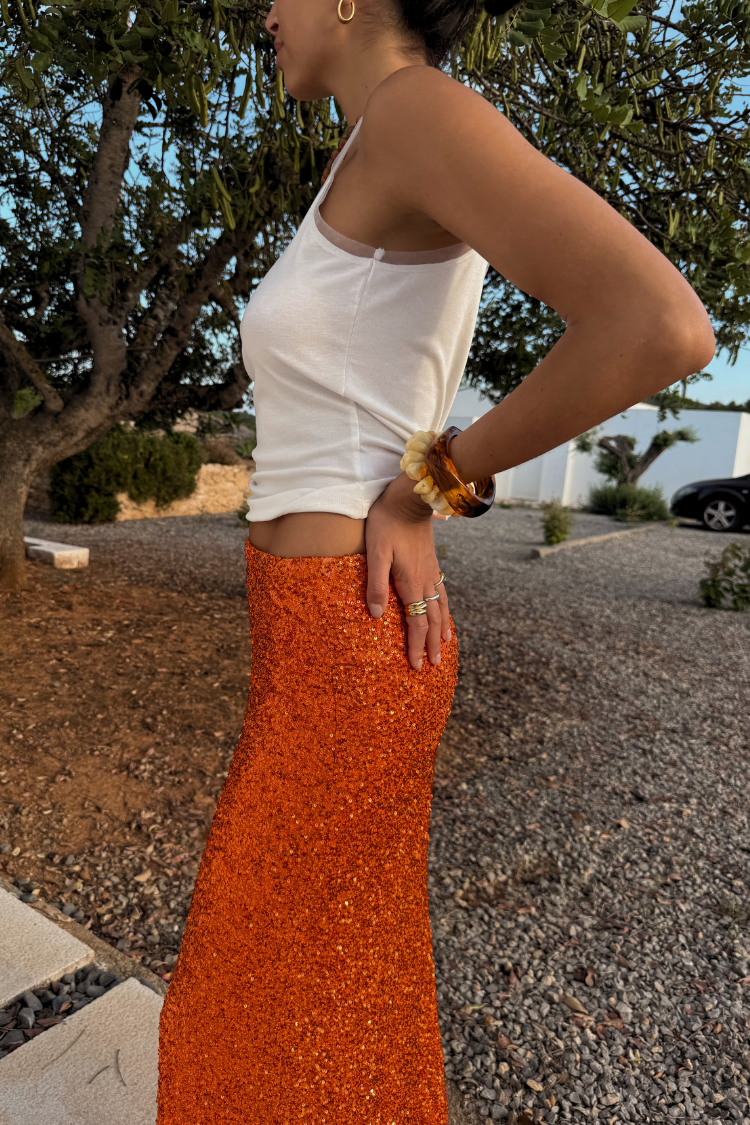 Orange Sequin Dorris Skirt